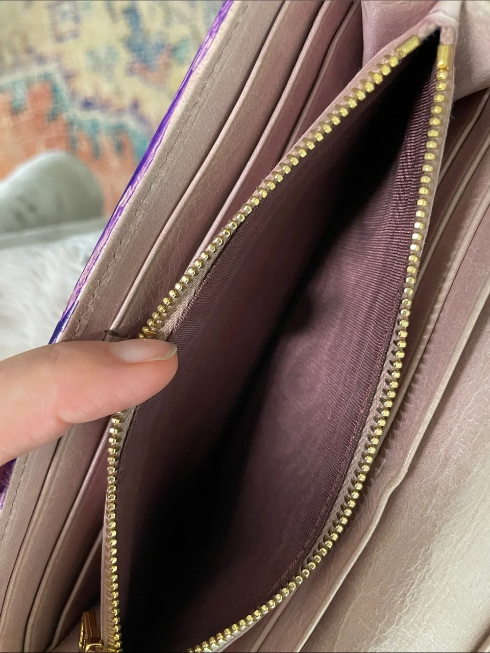 Miu Miu Violet Chevron Quilted Leather Wallet with Bow